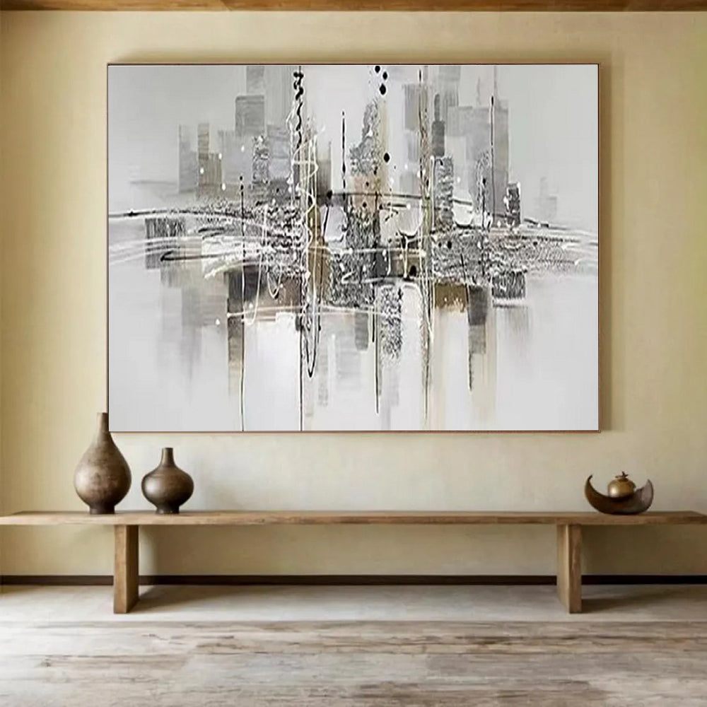 Contemporary Abstract Art: Monochromatic Cityscape Abstract Painting WB351