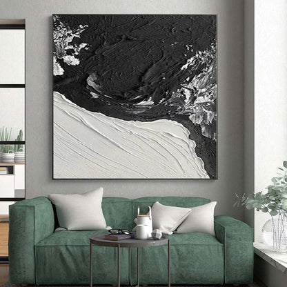 Hand-Painted Black and White Textured Abstract Contrast Painting For Sale HS019