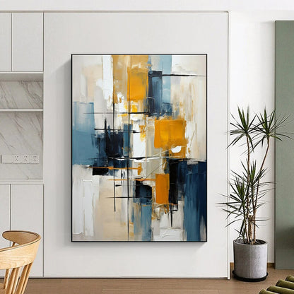 Acrylic Modern Art Paintings Blue, Yellow, and Black Geometric Abstract Painting On Canvas HS782