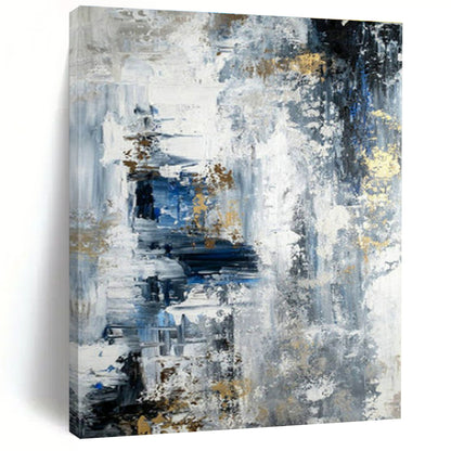 Hand Painted Art Gray, Blue, and Gold Textured Abstract Art HS770