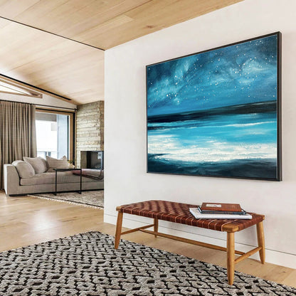 Brown, Gray Abstract Starry Seascape Acrylic Painting WB036