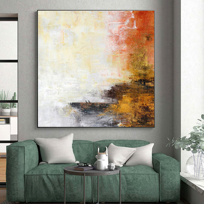 Unique Abstract Art Orange, Yellow & Gray Textured Abstract, Large Contemporary Wall Art HS292