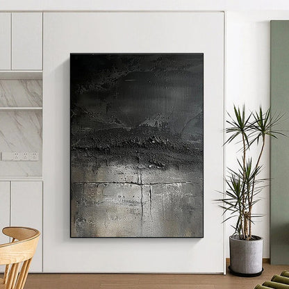 Hand Painted Art Black and Gray Textured Abstract Art HS597
