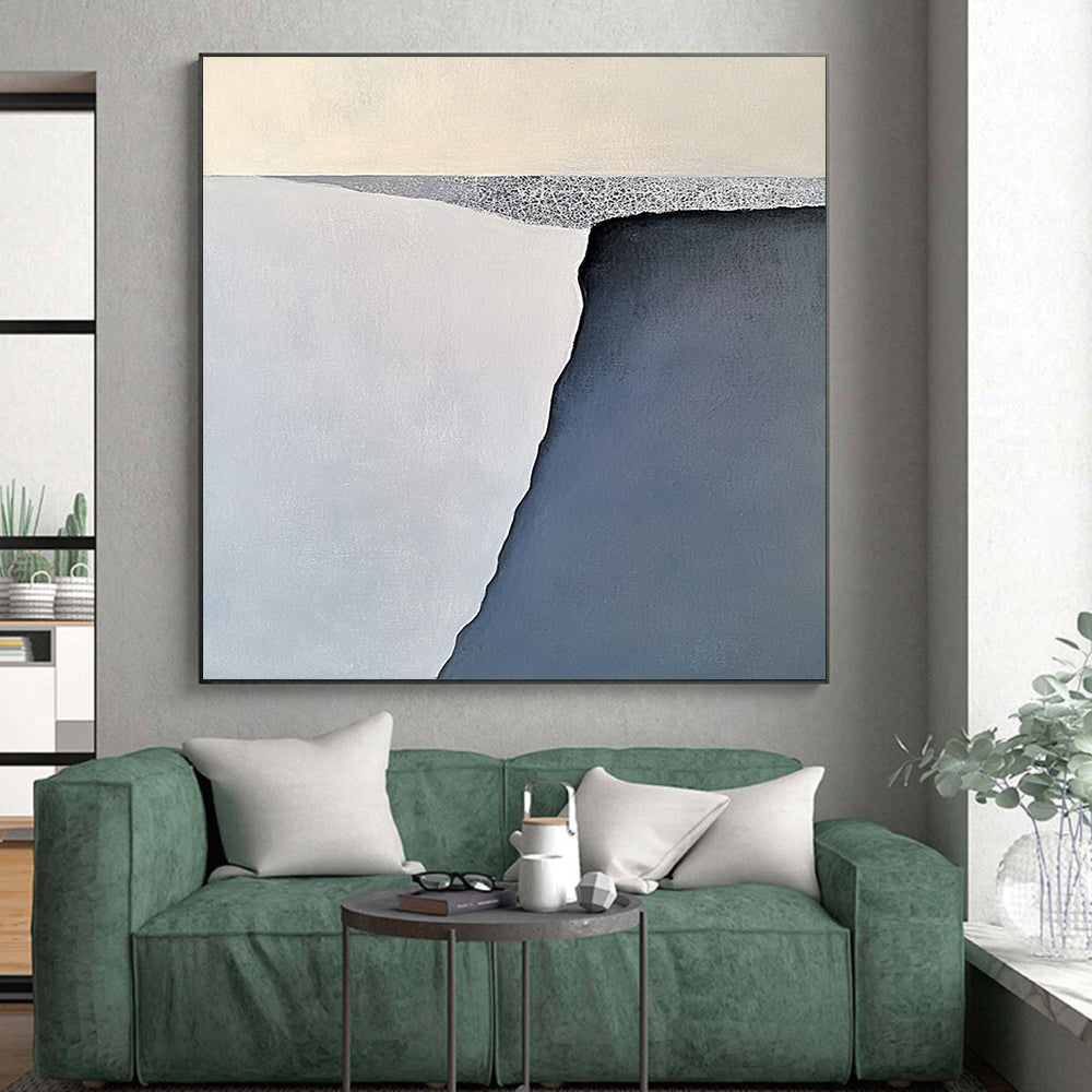 Minimalist Canvas Art Gray and White Abstract Landscape Painting For Sale HS163
