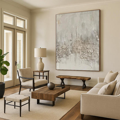 Hand-Painted Beige & Gray Textured Abstract Cityscape Art HS371