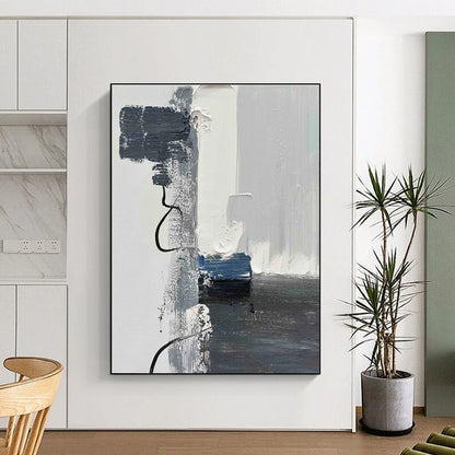 Minimalist Canvas Art with Gray, White, Black and Blue Colors, Abstract Geometric Theme HS465