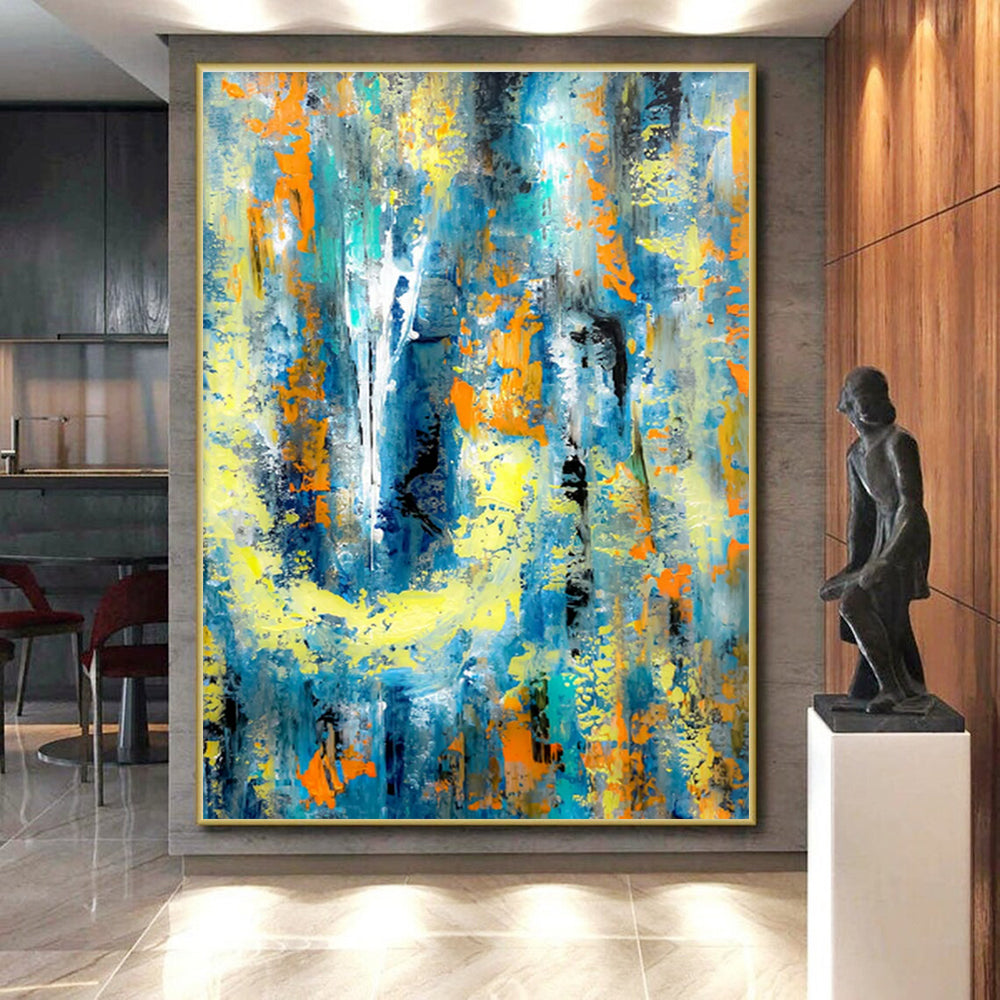 Cool Abstract Paintings Blue, Yellow, and Orange Dynamic Abstract Art HS729