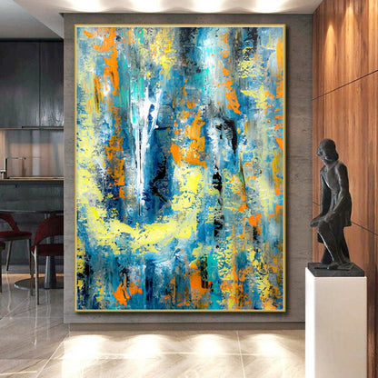 Cool Abstract Paintings Blue, Yellow, and Orange Dynamic Abstract Art HS729