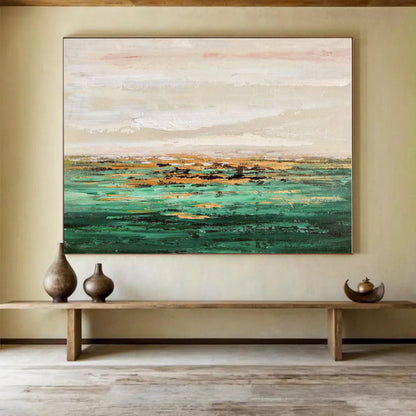 Oversized Canvas Art Green and Gold Abstract Landscape Painting WB126