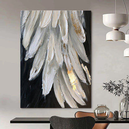 White and Gold Textured Feather Abstract Painting For Sale Online WS469