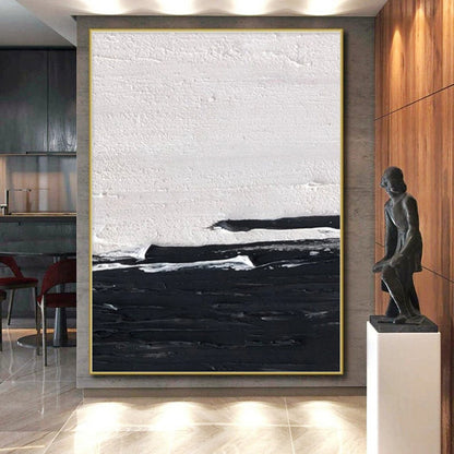 Minimalist Canvas Art Black & White Textured Abstract, Handmade Art HS273