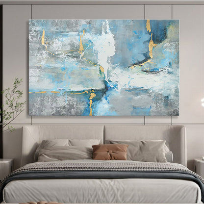 Oversized Canvas Art Blue, Gray and Gold Abstract Expressionist Painting WB132