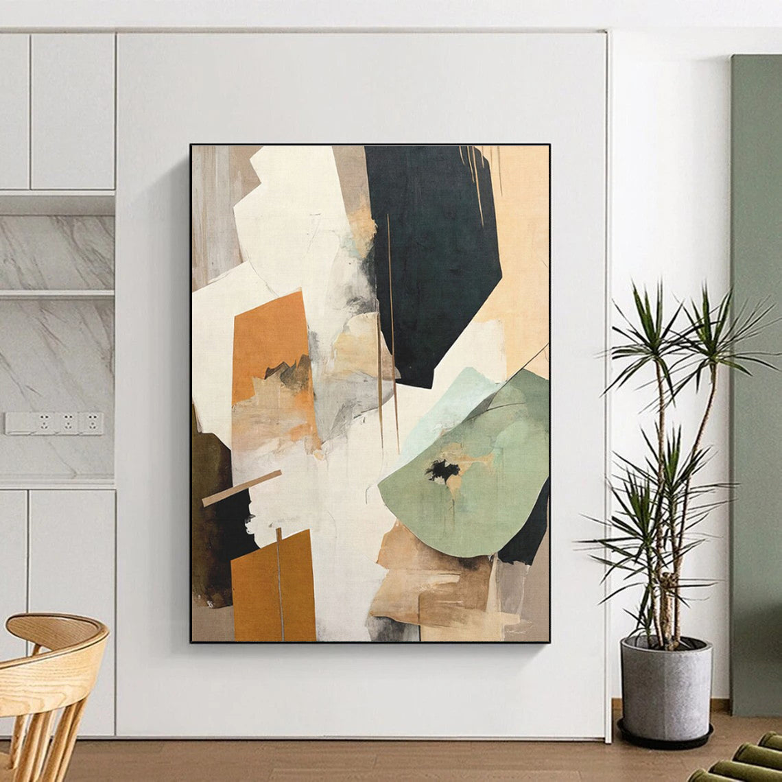 Oversized Abstract Wall Art Geometric and Organic Shapes in Warm Neutrals HS580