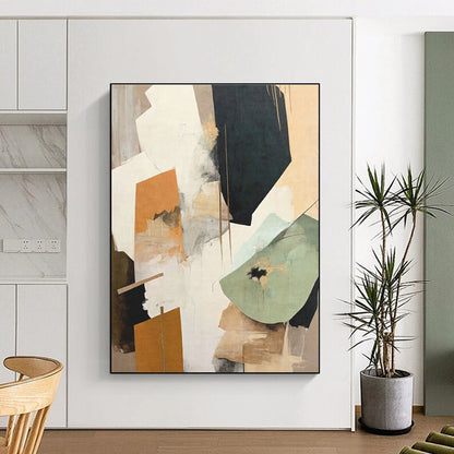 Oversized Abstract Wall Art Geometric and Organic Shapes in Warm Neutrals HS580