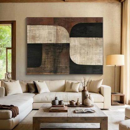 Unique Abstract Art Brown and Black Geometric Abstract Painting On Canvas HS818