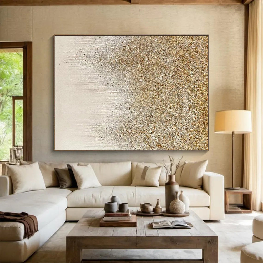 Oversized Abstract Wall Art Gold & Silver Glitter Textured Art HS380