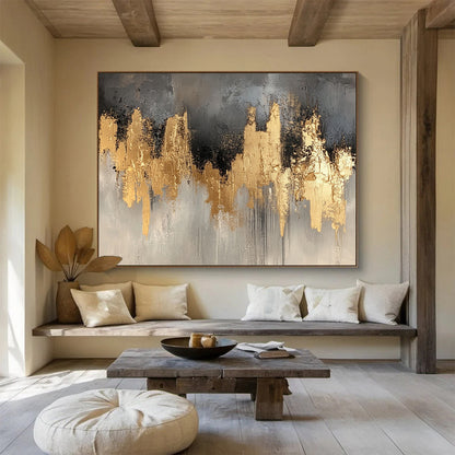 Big Size Gray, Gold, and Black Abstract Cityscape - Acrylic Painting WB296