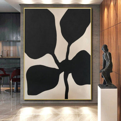 Hand Painted Art Black and Beige Floral Abstract Art HS641