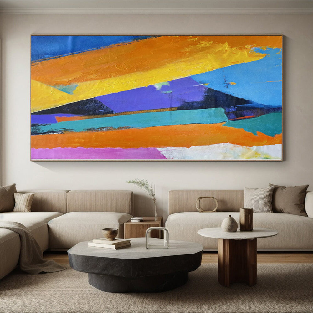 Hand-Painted Multicolor Abstract Geometric Shape Painting For Sale HS069