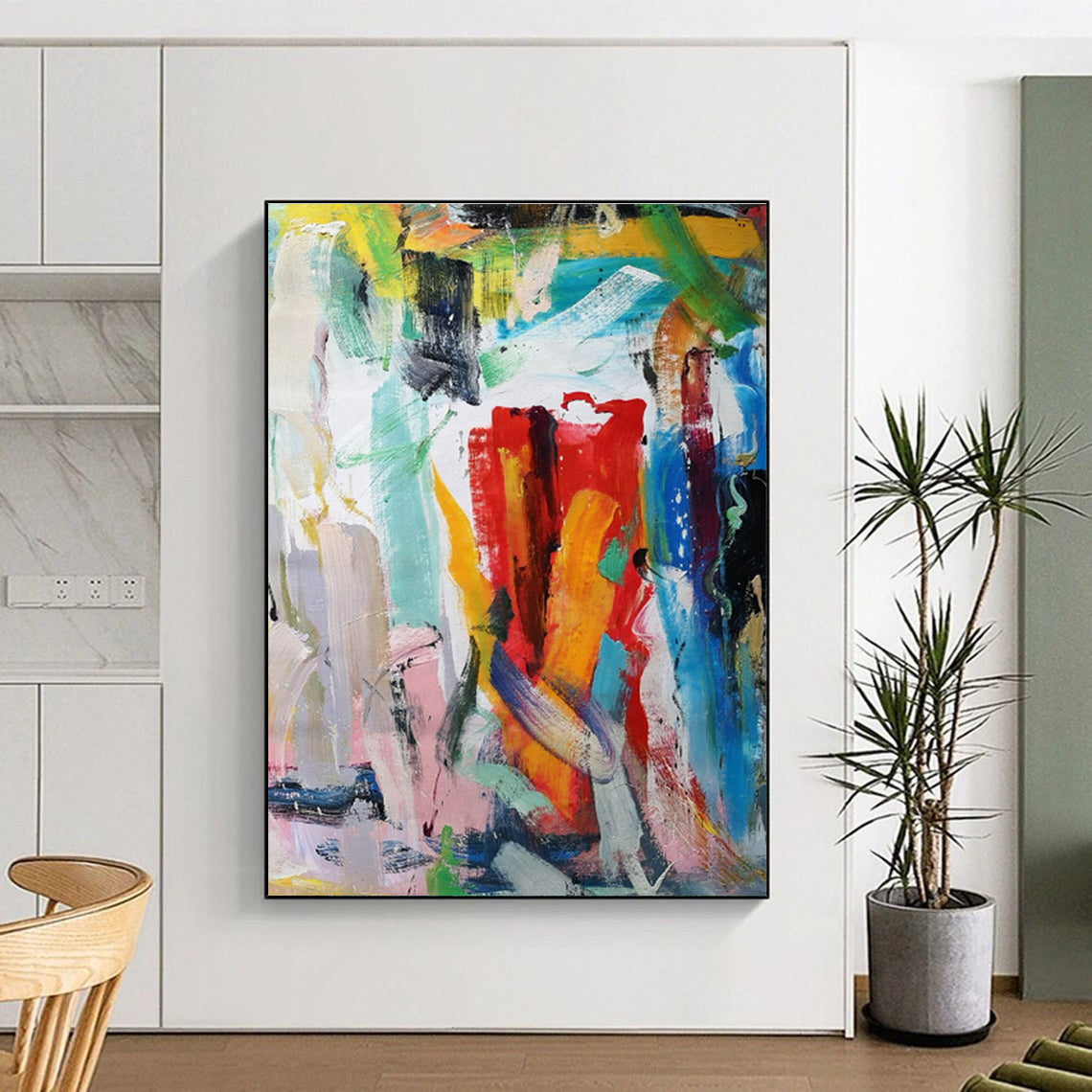 Unique Abstract Art Multicolor Gestural Abstract, Large Contemporary Wall Art HS456