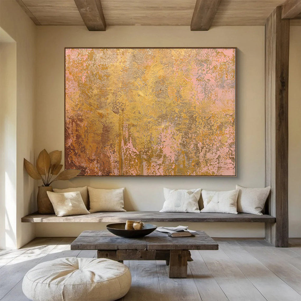 Gold, Pink, Brown Abstract Textured Acrylic Painting WB019