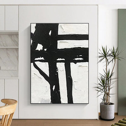 Large Size Black & White Textured Abstract Geometric Art HS378