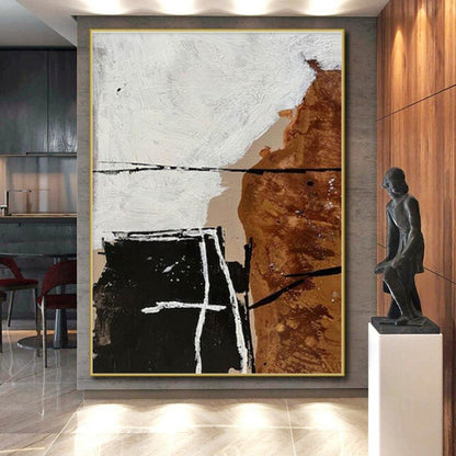Cool Abstract Paintings Black, White, and Brown Geometric Abstract Art HS686