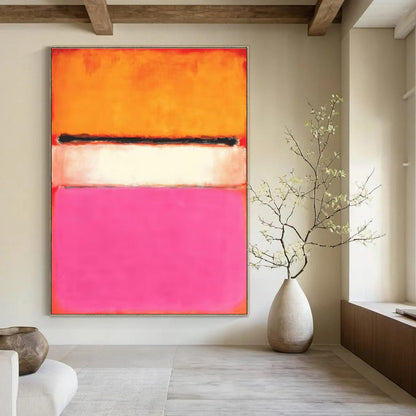 Orange, Pink, and Black Abstract Color Block Painting For Sale Online WS495