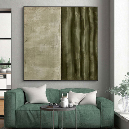 Unique Abstract Art Green & Beige Textured Abstract, Large Contemporary Wall Art HS355