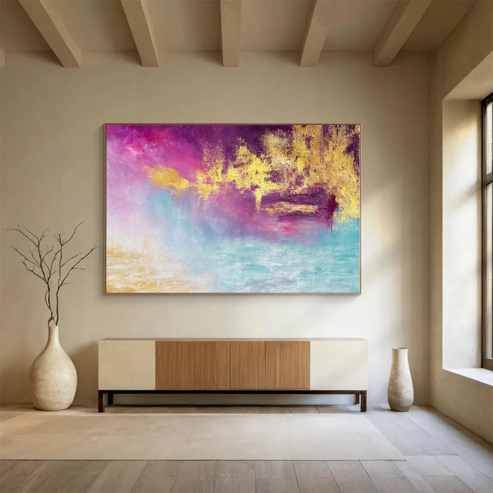 Purple, Pink, Gold, Blue Abstract Fluid Landscape Acrylic Painting WB012
