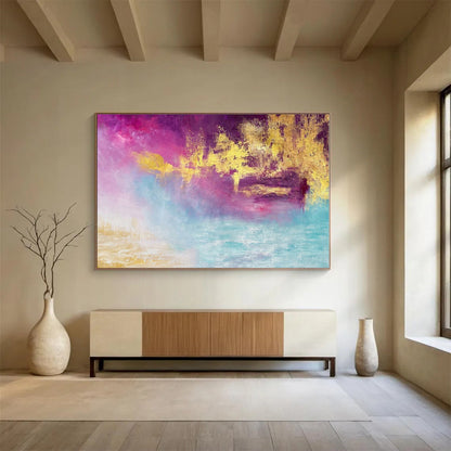 Purple, Pink, Gold, Blue Abstract Fluid Landscape Acrylic Painting WB012