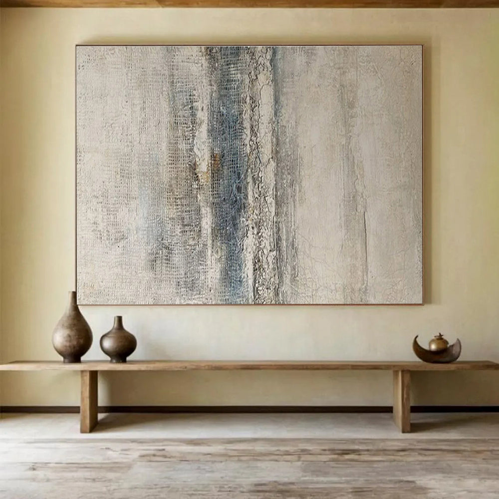 Beige, Gray, Blue Textured Abstract Art For Sale WB373