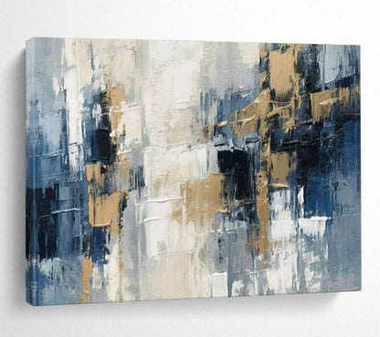 Blue, Gray, Beige Abstract Textured Cityscape Art For Sale WB395