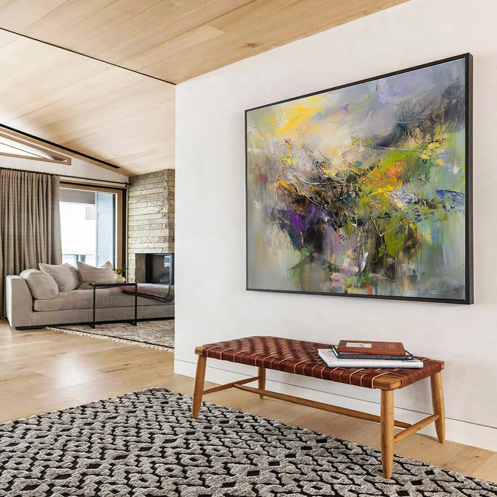 Modern Art Abstract Paintings with Yellow, Purple, Green and Gray Colors, Landscape Abstract Theme WB307