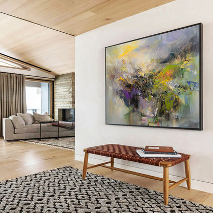 Modern Art Abstract Paintings with Yellow, Purple, Green and Gray Colors, Landscape Abstract Theme WB307