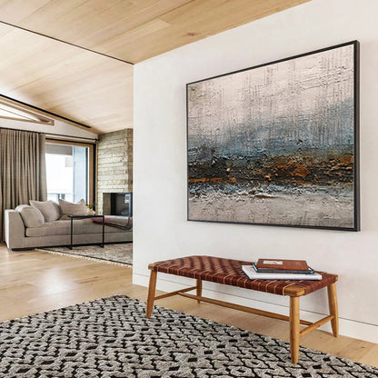 Big Size Gray, Brown and Blue Abstract Textured Landscape Painting WB095