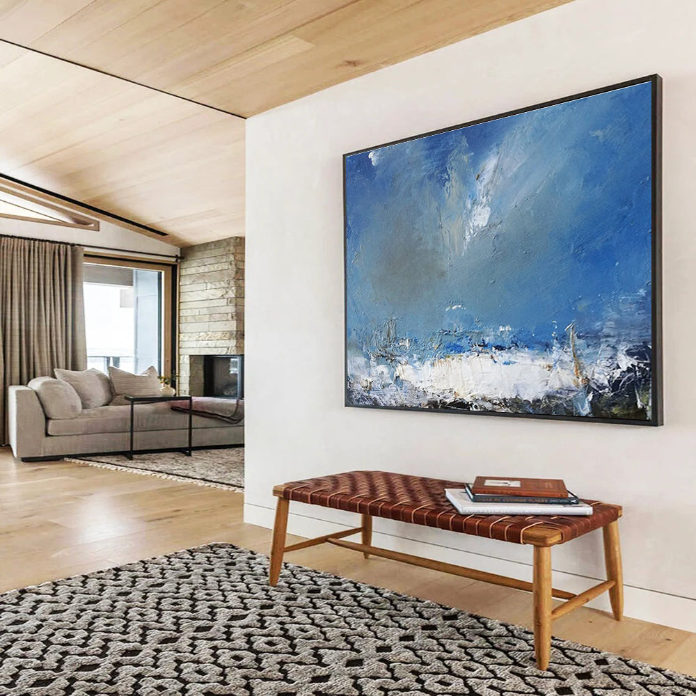 Huge Size Blue, White, and Multicolor Abstract Stormy Sea, Abstract Oil Painting WB186