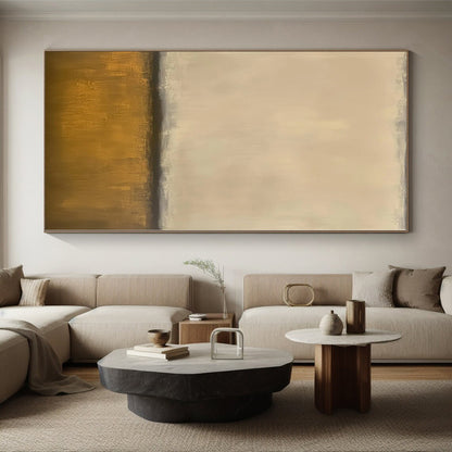 Hand-Painted Beige and Gold Abstract Minimalist Painting For Sale HS053