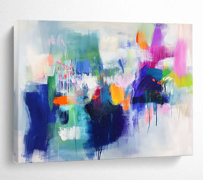 Contemporary Abstract Painting with Bright Colors like Pink, Orange, Blue, Green, Abstract Energetic Theme WB314