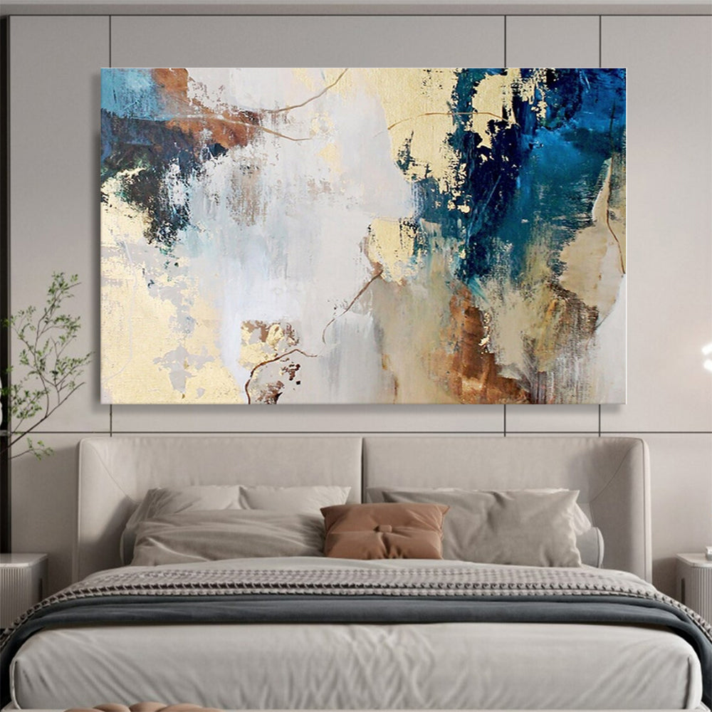 Blue, Beige, Gold Abstract Painting – Expressive Acrylic Art WB044