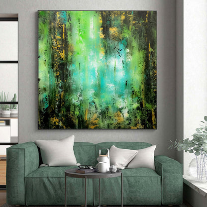 Acrylic Modern Art Paintings Green, Teal, and Gold Textured Abstract Art HS728