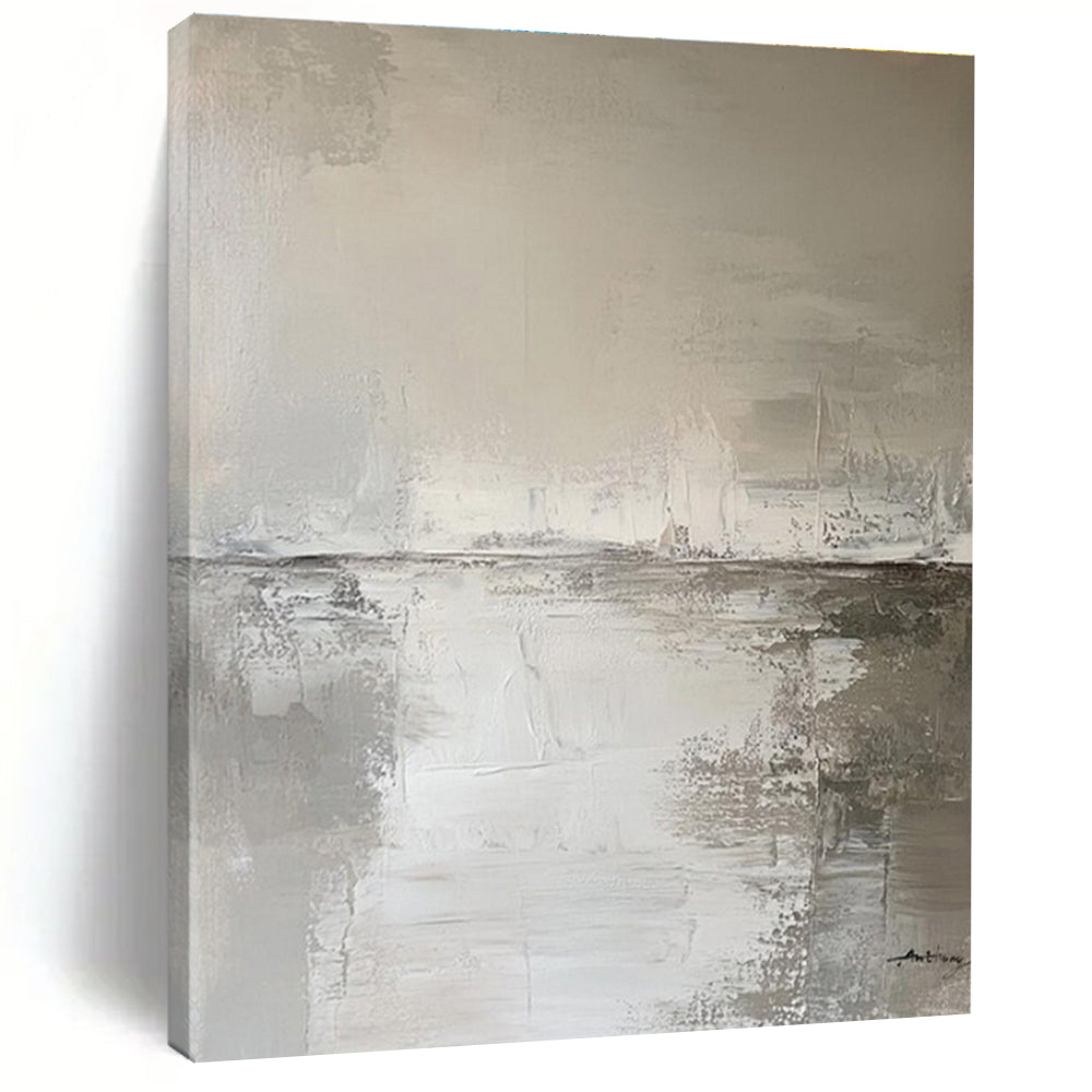 Gray and White Textured Abstract Seaside Painting For Sale Online WS487