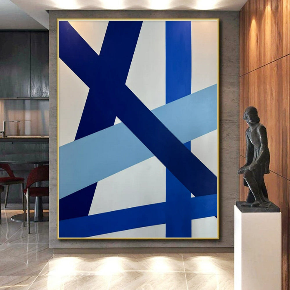 Modern Art Acrylic Blue and White Geometric Abstract Art HS642
