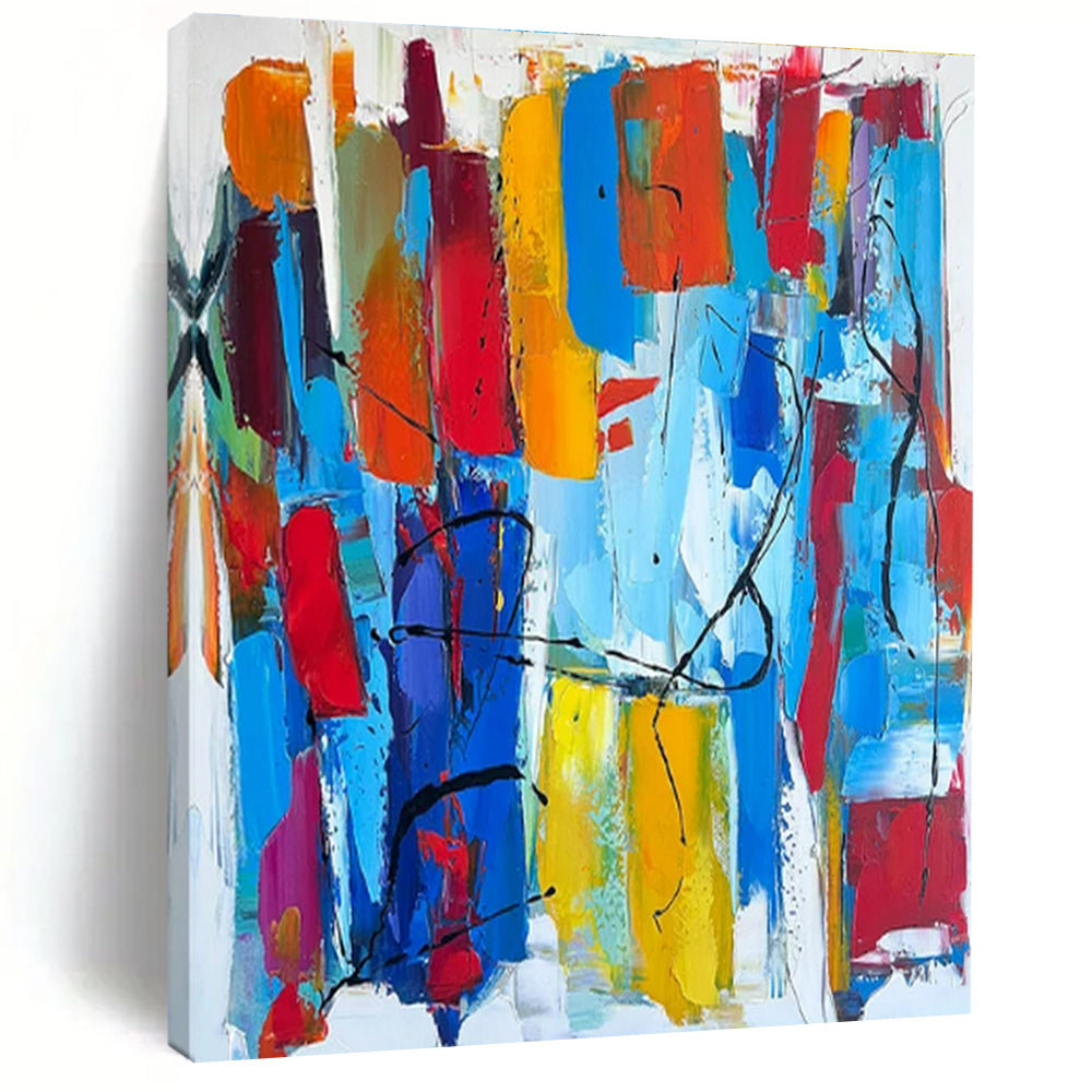 Handmade Art Large Contemporary Wall Art with Multicolor Energetic Shapes - Modern Art Acrylic HS540