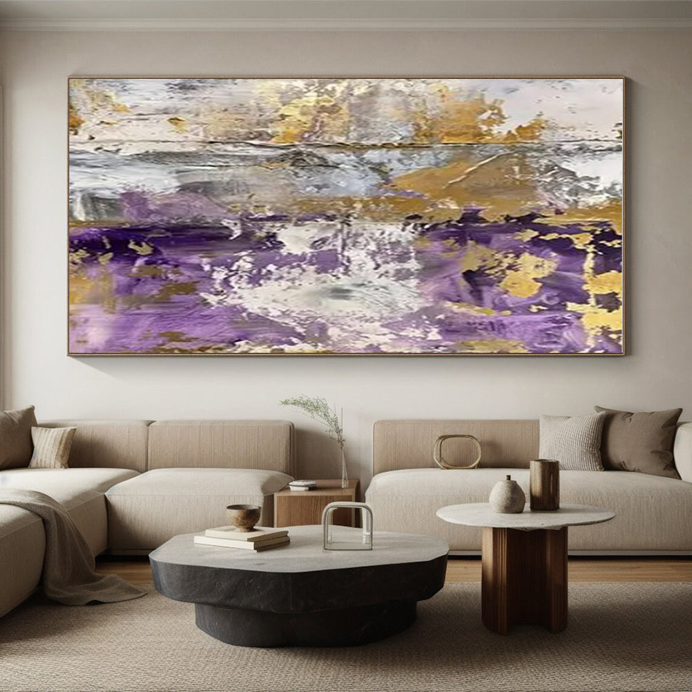 Unique Abstract Art Purple, Gold, and Neutral Textured Abstract Painting HS592