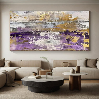 Unique Abstract Art Purple, Gold, and Neutral Textured Abstract Painting HS592