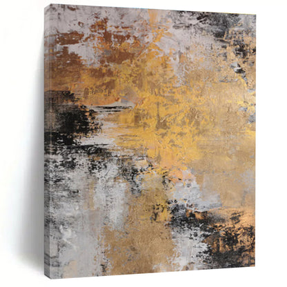 Unique Abstract Art Gold, Gray & Black Textured Abstract, Large Contemporary Wall Art HS280