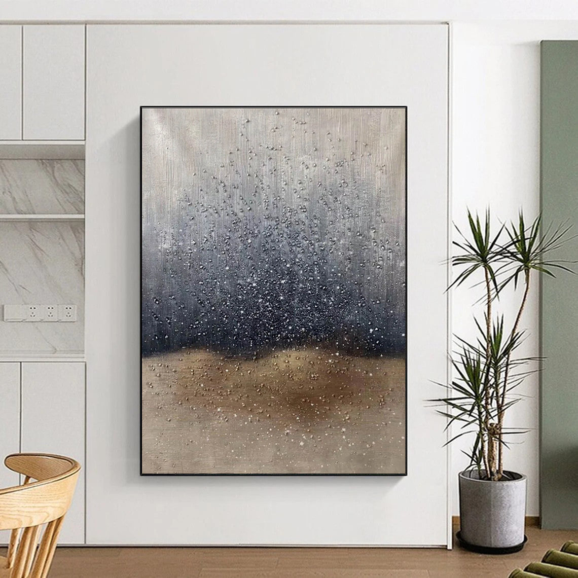 Gray, Black, and Gold Textured Abstract Painting For Sale WS510