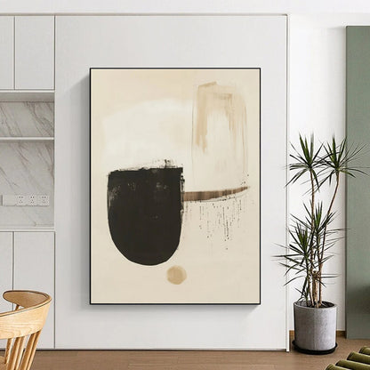 Handmade Art Black & Beige Minimalist Abstract Shape Art HS374