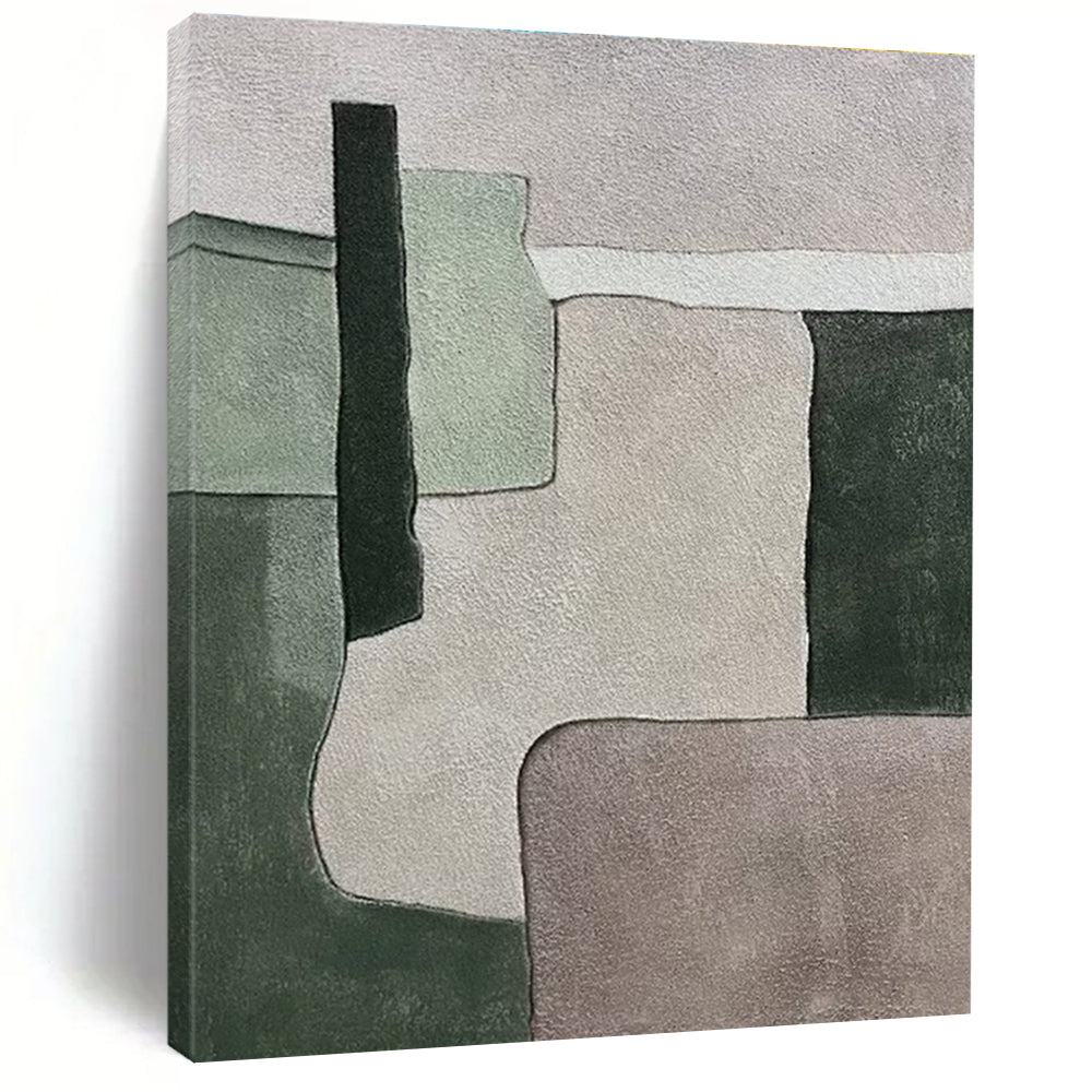 Unique Abstract Art Green & Beige Geometric Abstract, Large Contemporary Wall Art HS436